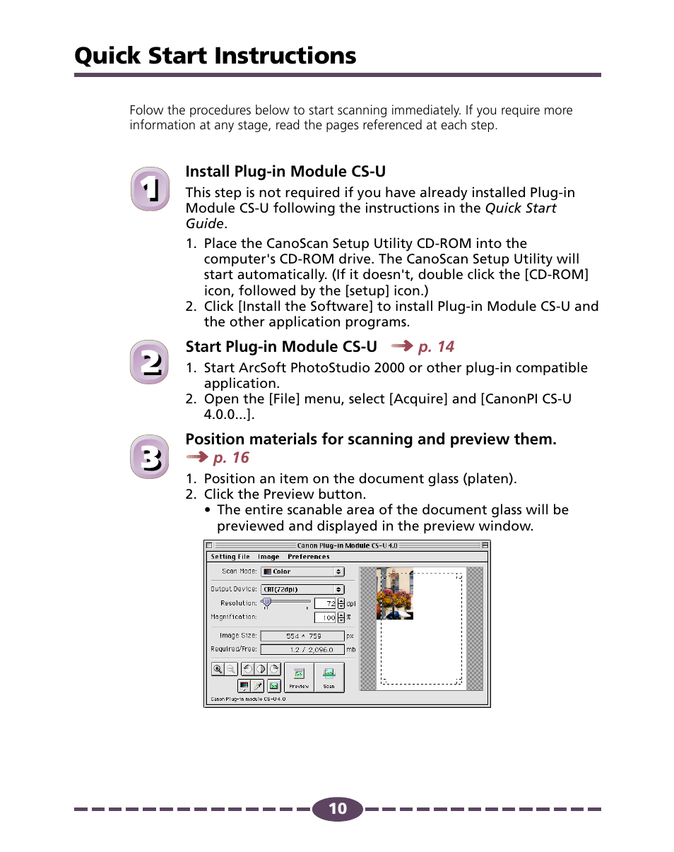 Quick start instructions, P. 10 | Canon D646U User Manual | Page 10 / 69