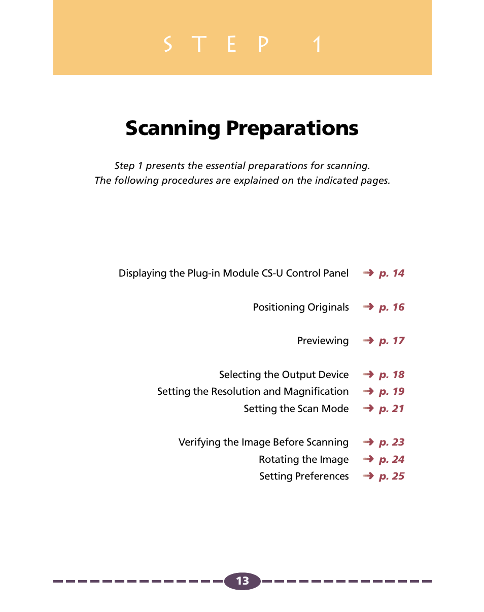 Step 1, Scanning preparations, P. 13 | Canon D646U User Manual | Page 13 / 69