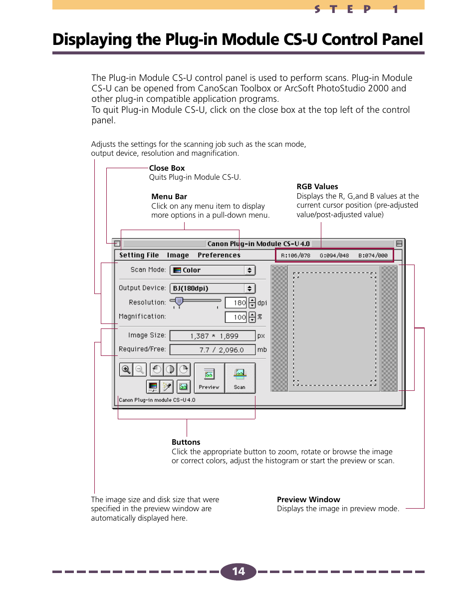 Displaying the plug-in module cs-u control panel, P. 14, P. 14, 26 | Canon D646U User Manual | Page 14 / 69