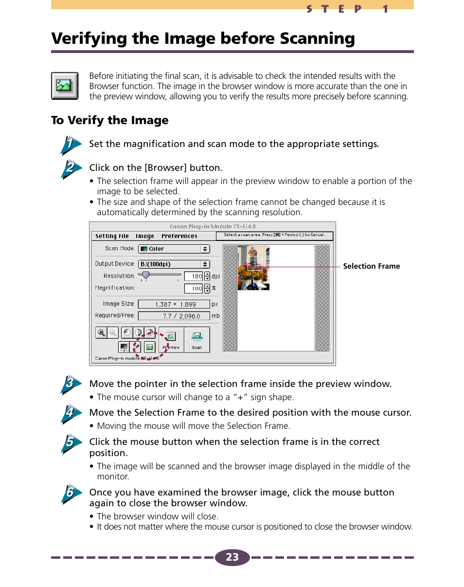 Verifying the image before scanning, P. 23 | Canon D646U User Manual | Page 23 / 69