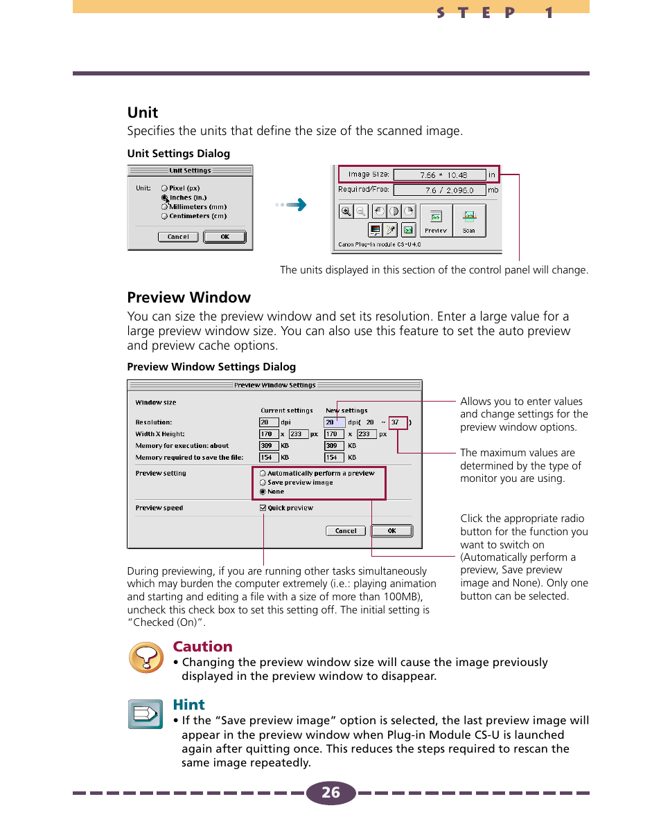 Unit, Preview window | Canon D646U User Manual | Page 26 / 69