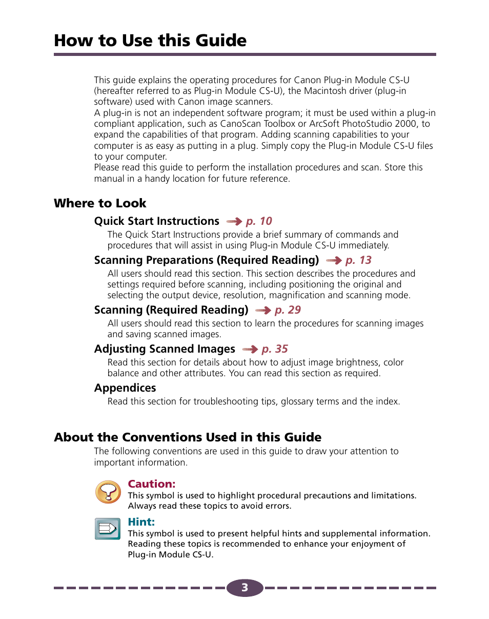 How to use this guide | Canon D646U User Manual | Page 3 / 69
