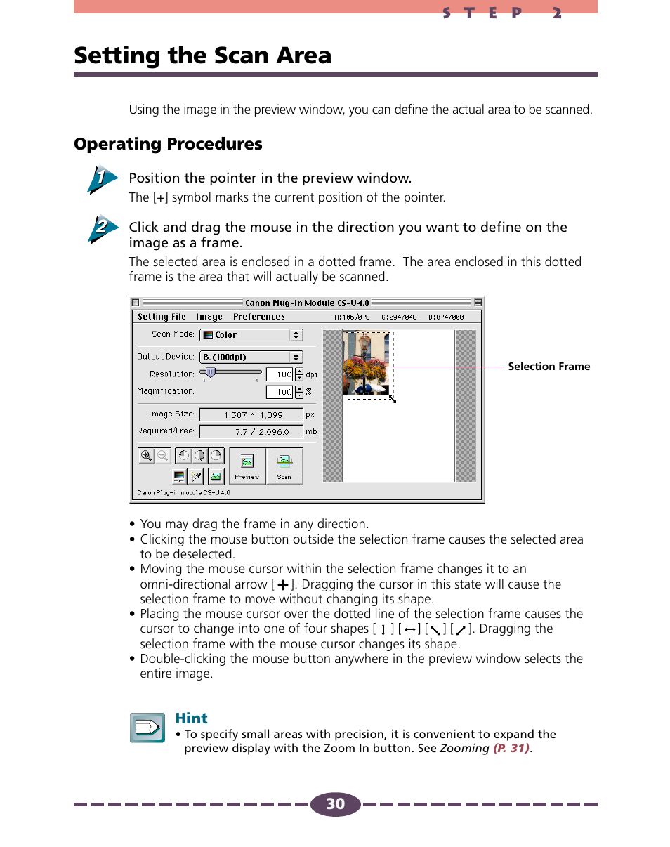 Setting the scan area, P. 30, Operating procedures | Canon D646U User Manual | Page 30 / 69