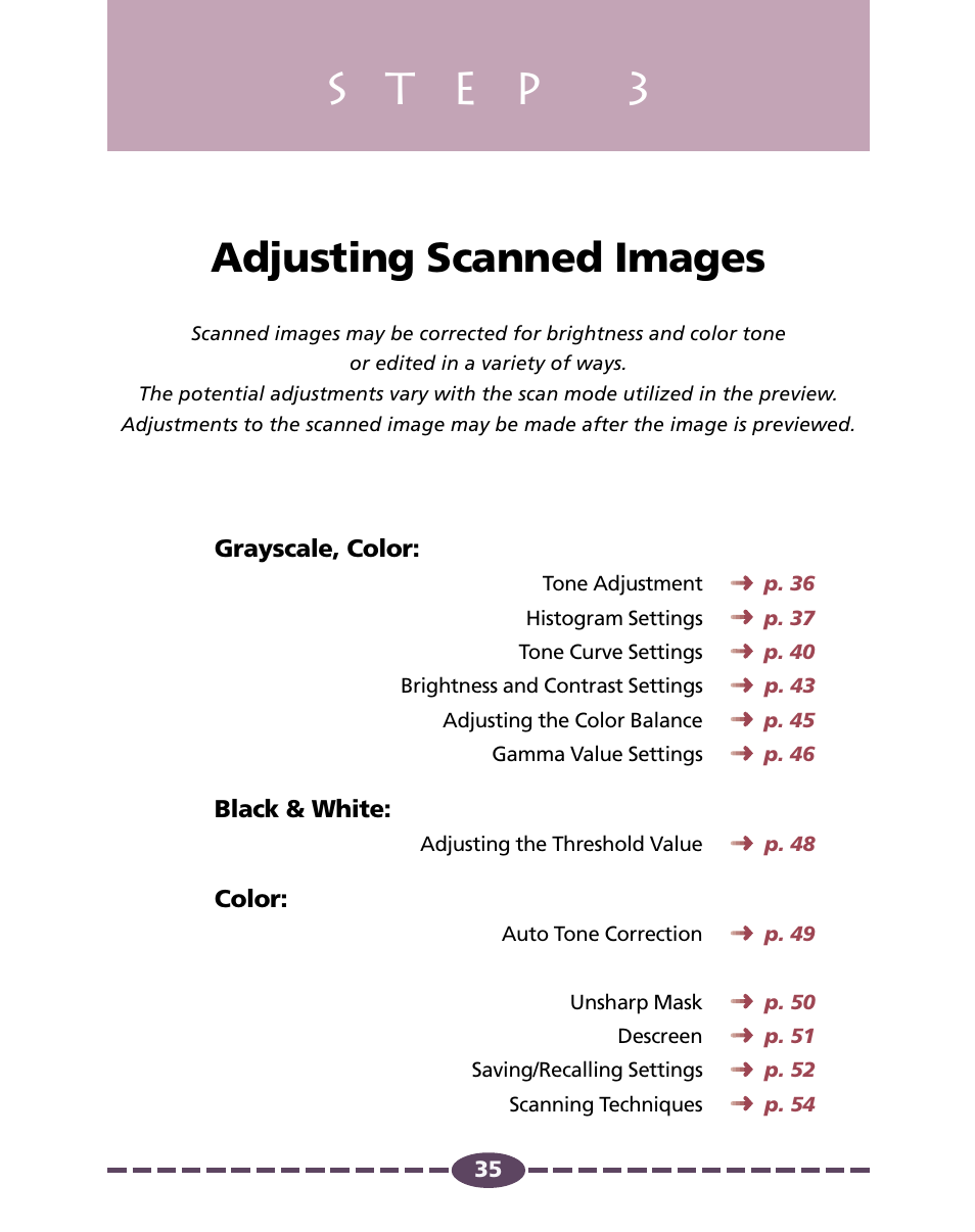 Step 3, P. 35, Adjusting scanned images | Canon D646U User Manual | Page 35 / 69