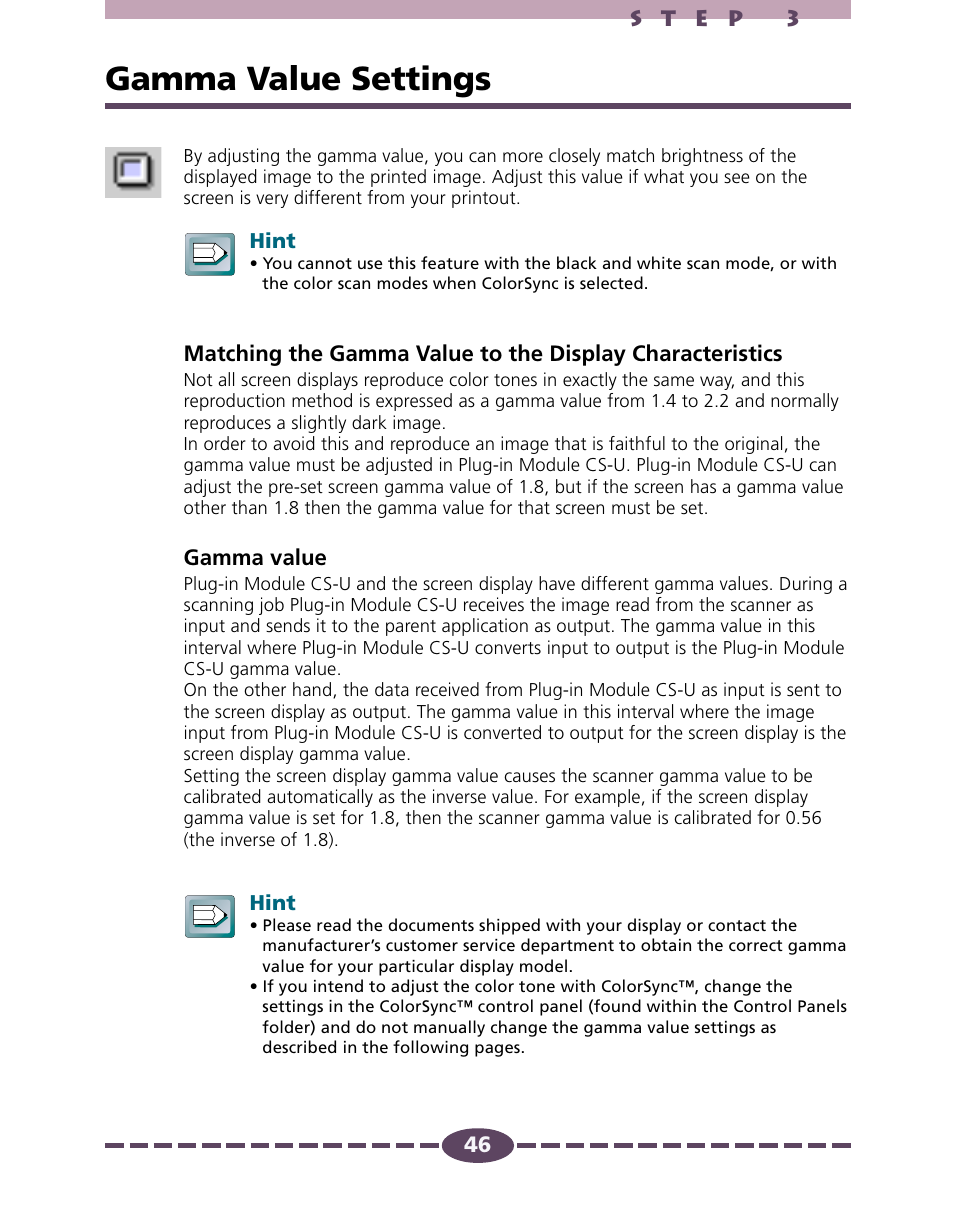 Gamma value settings, P. 46 | Canon D646U User Manual | Page 46 / 69