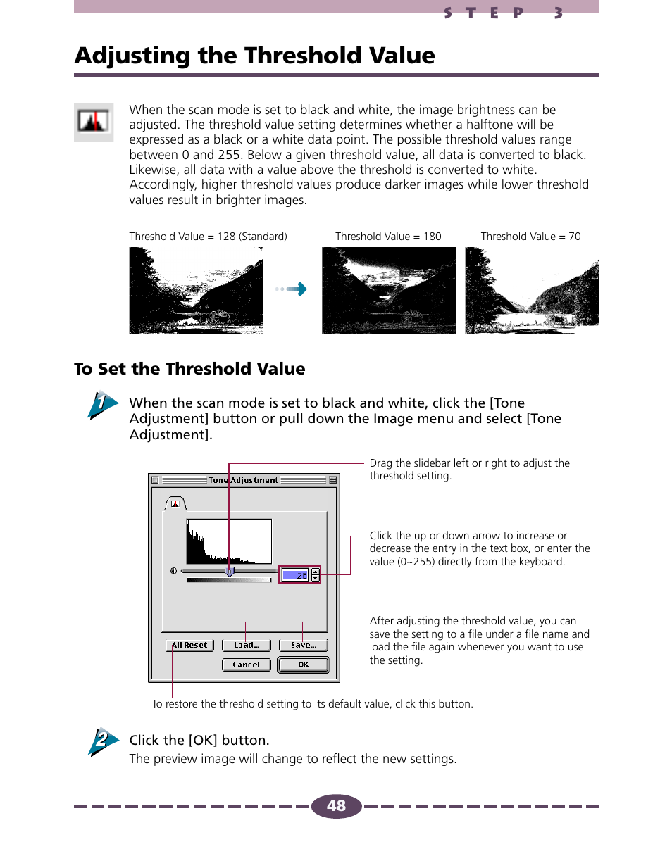 Adjusting the threshold value, P. 48 | Canon D646U User Manual | Page 48 / 69