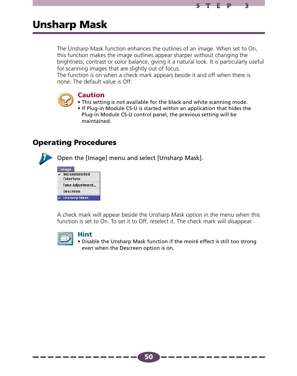 Unsharp mask, P. 50, Operating procedures | Canon D646U User Manual | Page 50 / 69