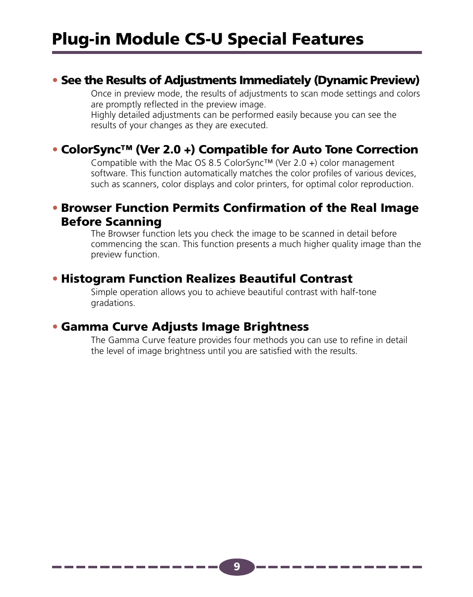 Plug-in module cs-u special features | Canon D646U User Manual | Page 9 / 69