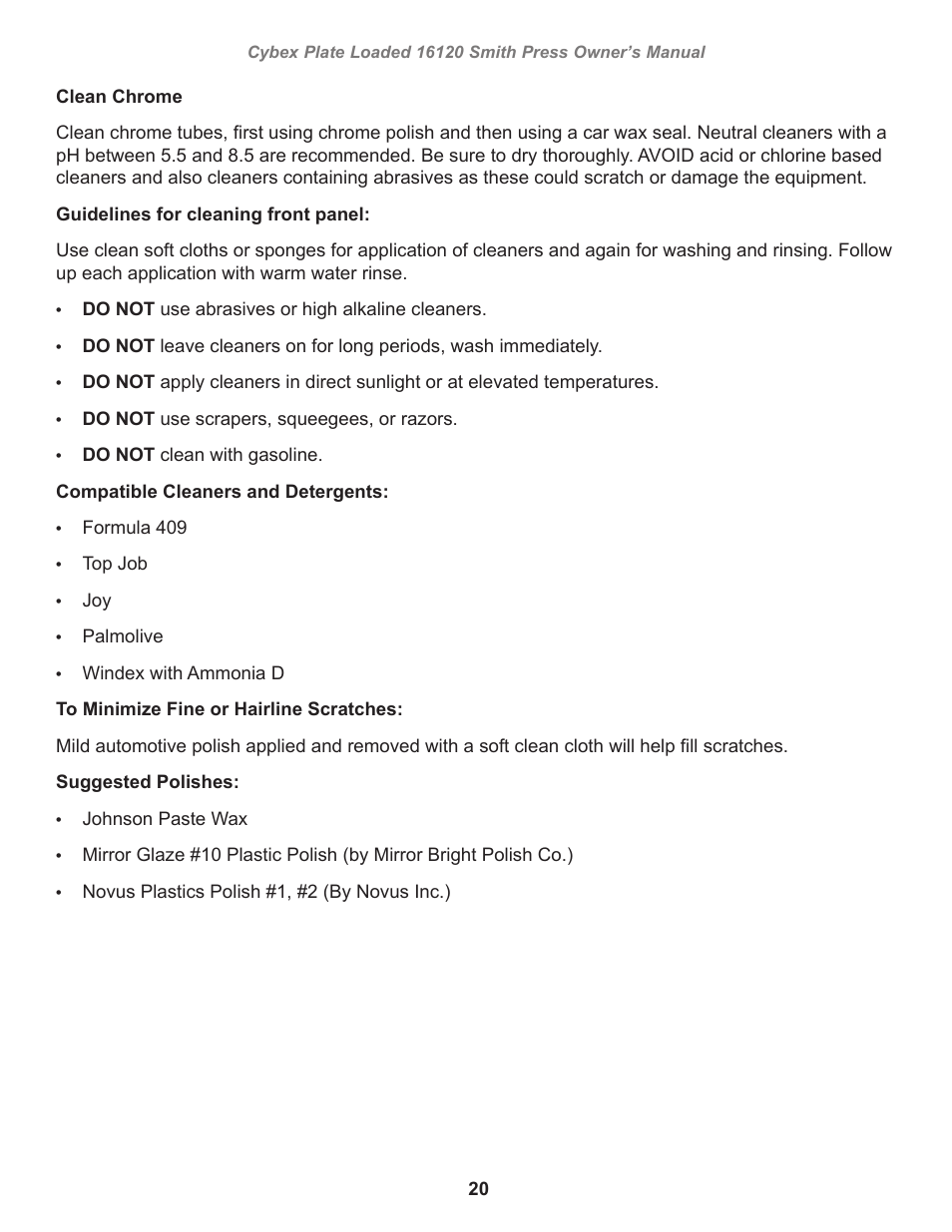 Cybex 16120 Plate Loaded Smith Press User Manual | Page 20 / 30