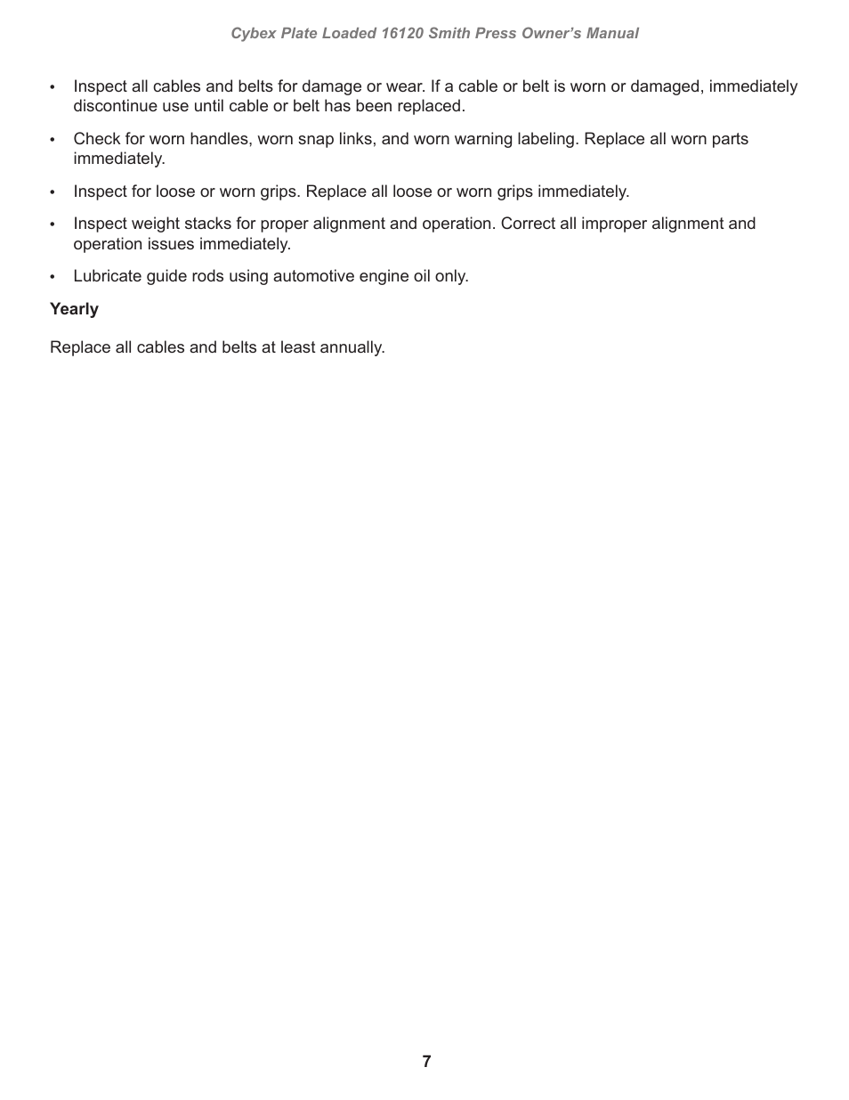 Cybex 16120 Plate Loaded Smith Press User Manual | Page 7 / 30