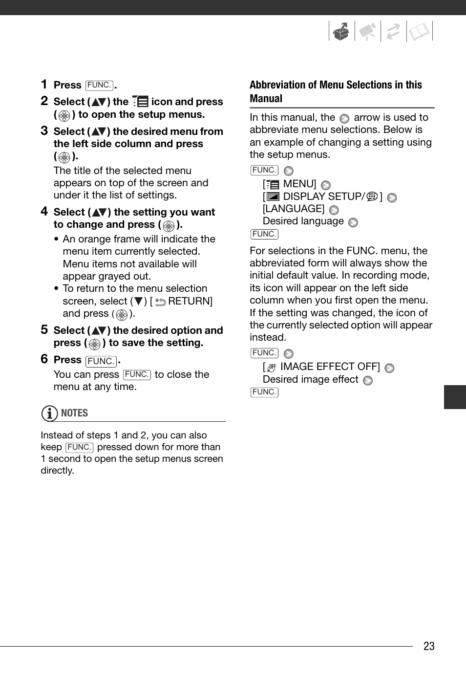 Abbreviation of menu selections in this manual | Canon Digital Video Camcorder ZR900 User Manual | Page 25 / 85