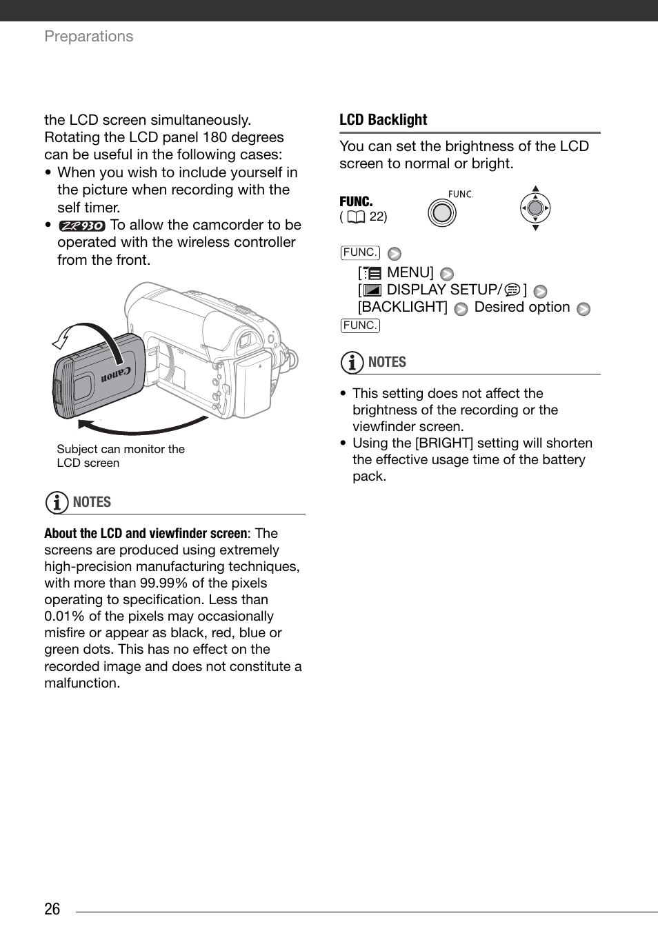 Lcd backlight | Canon Digital Video Camcorder ZR900 User Manual | Page 28 / 85