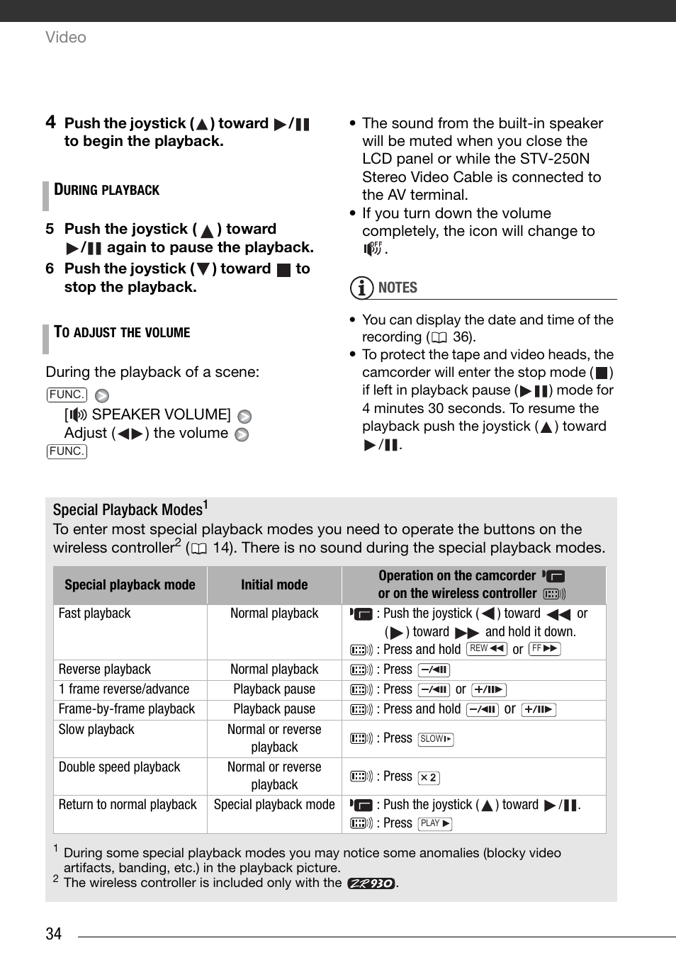 Special playback modes1 | Canon Digital Video Camcorder ZR900 User Manual | Page 36 / 85