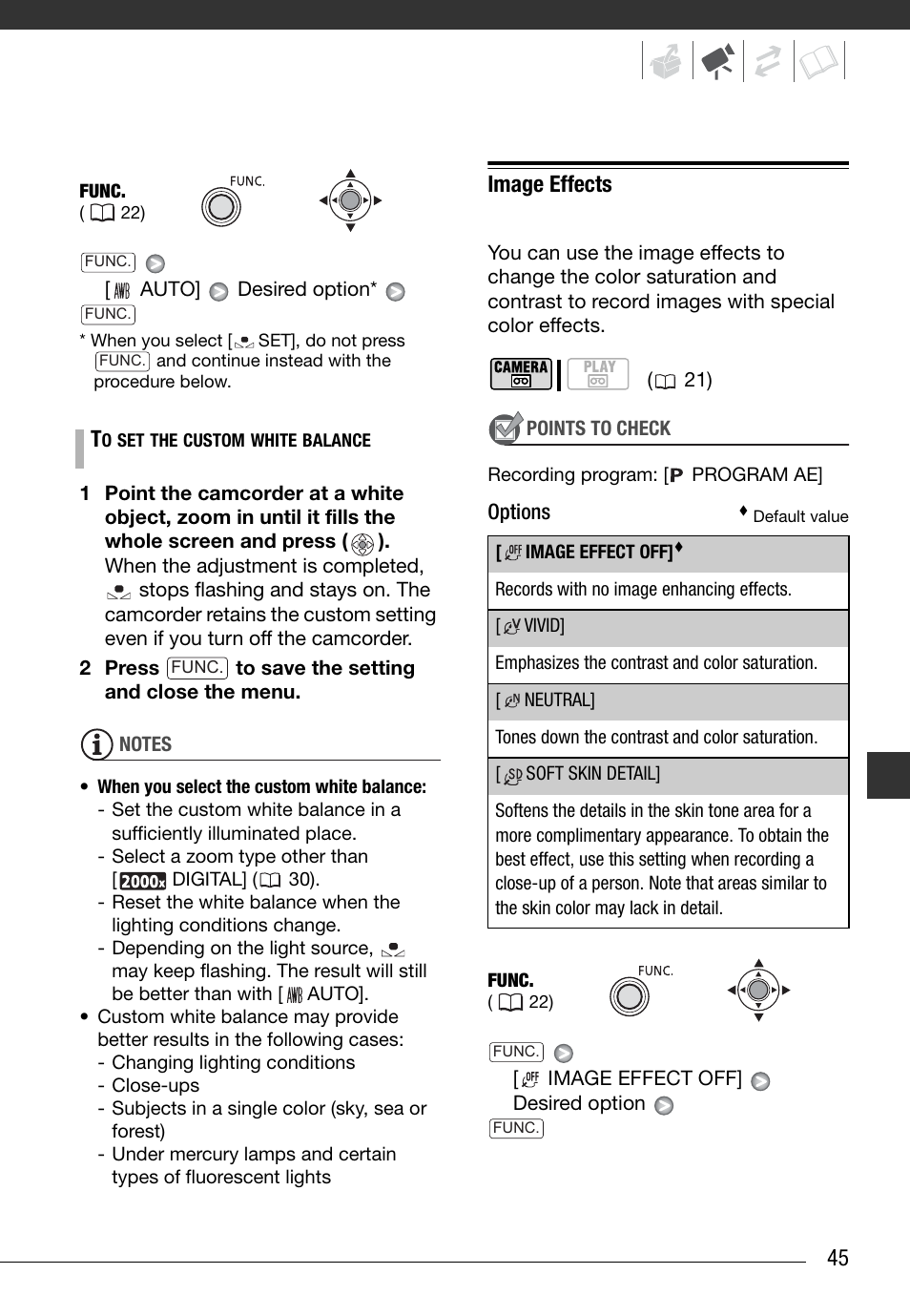 Image effects, Options | Canon Digital Video Camcorder ZR900 User Manual | Page 47 / 85