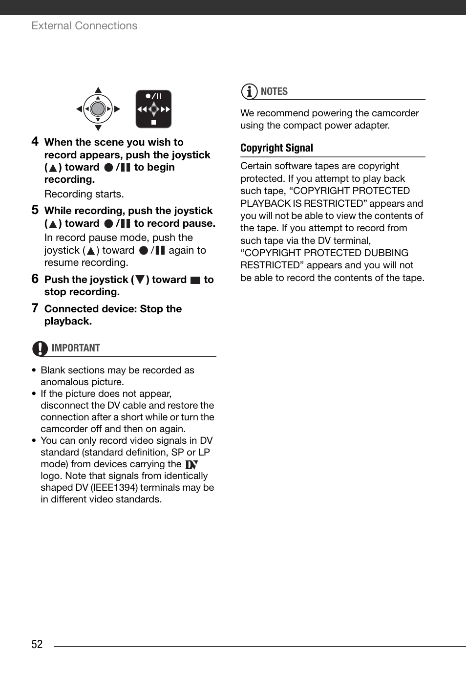 Copyright signal | Canon Digital Video Camcorder ZR900 User Manual | Page 54 / 85