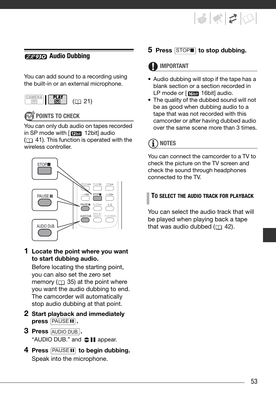 Audio dubbing | Canon Digital Video Camcorder ZR900 User Manual | Page 55 / 85