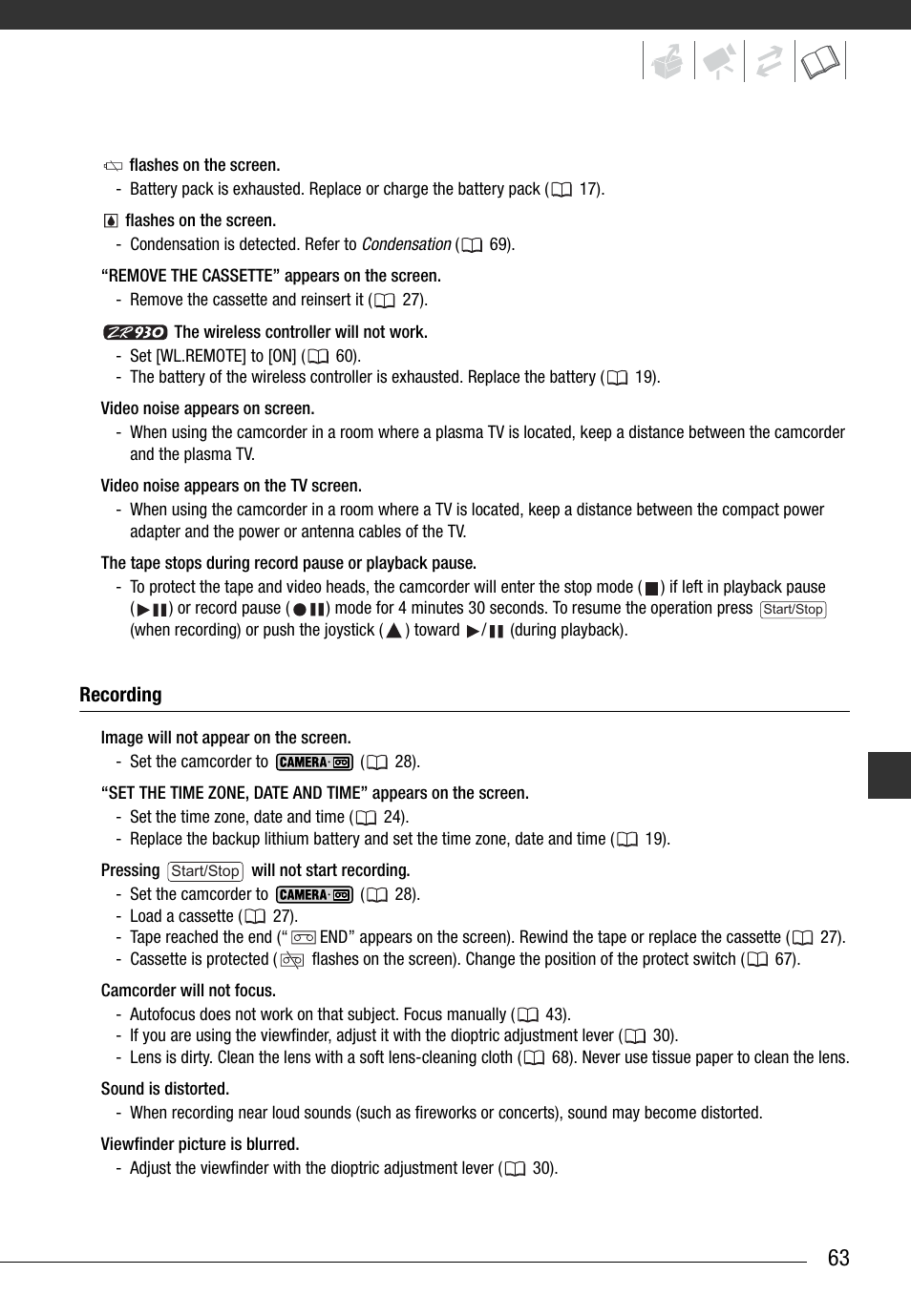 Recording | Canon Digital Video Camcorder ZR900 User Manual | Page 65 / 85