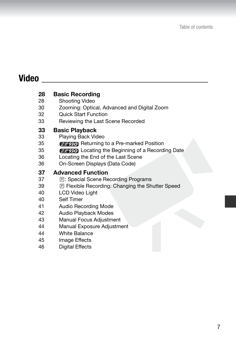 Video | Canon Digital Video Camcorder ZR900 User Manual | Page 9 / 85