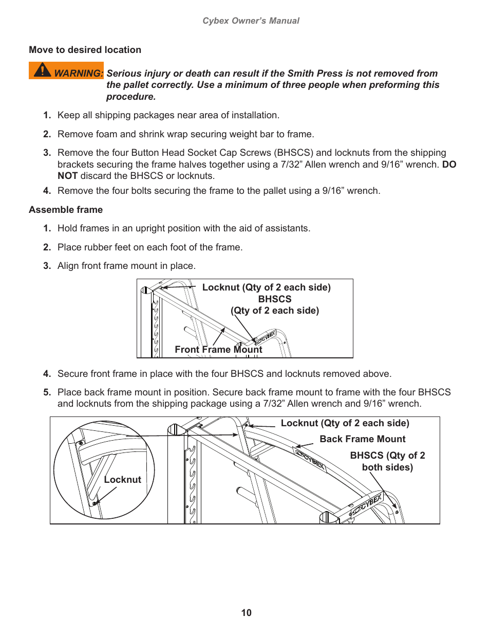 Cybex 16121 Plate Loaded Smith Press User Manual | Page 10 / 26