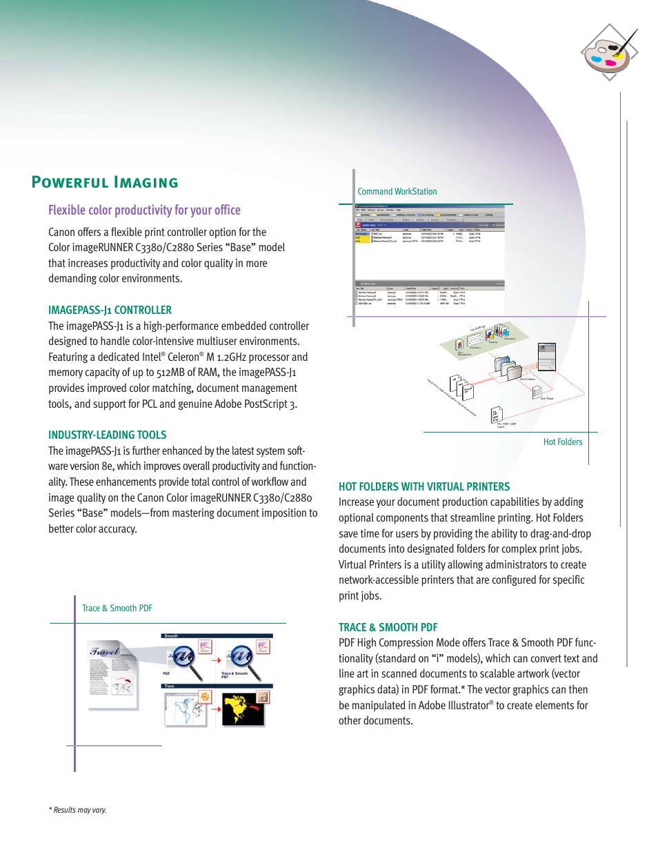 Powerful imaging, Flexible color productivity for your office, Celeron | Command workstation hot folders trace & smooth pdf | Canon C2880 Series User Manual | Page 11 / 16