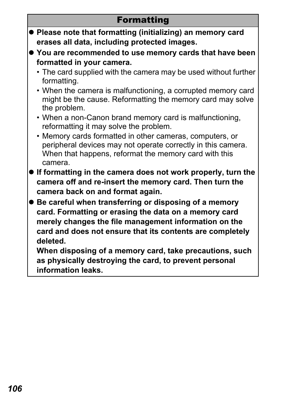 106 formatting | Canon A710 IS User Manual | Page 108 / 138