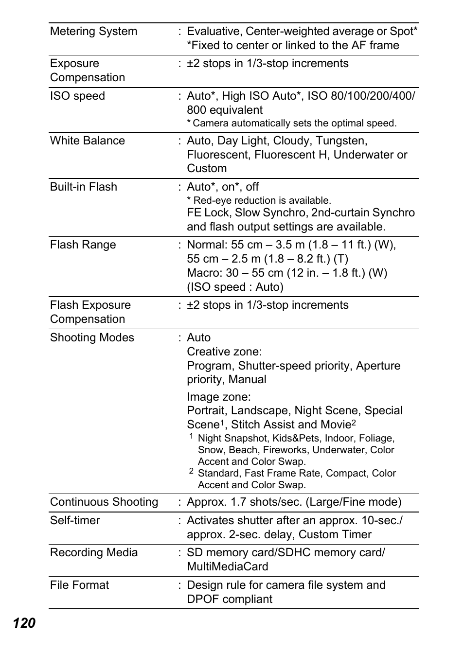 P. 120), N flash | Canon A710 IS User Manual | Page 122 / 138