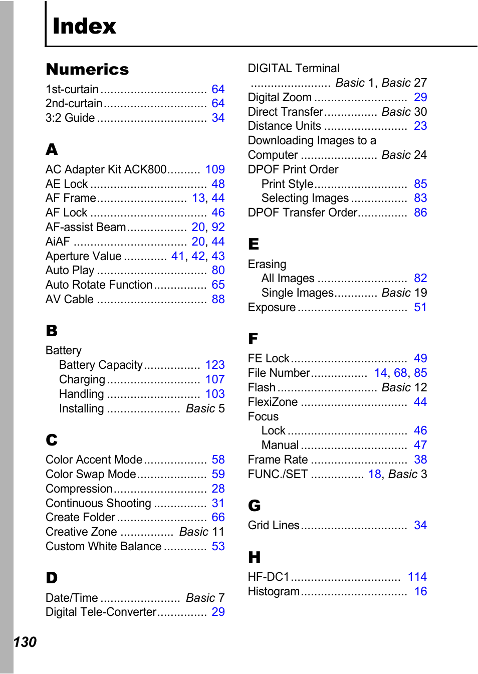 Index, Numerics | Canon A710 IS User Manual | Page 132 / 138