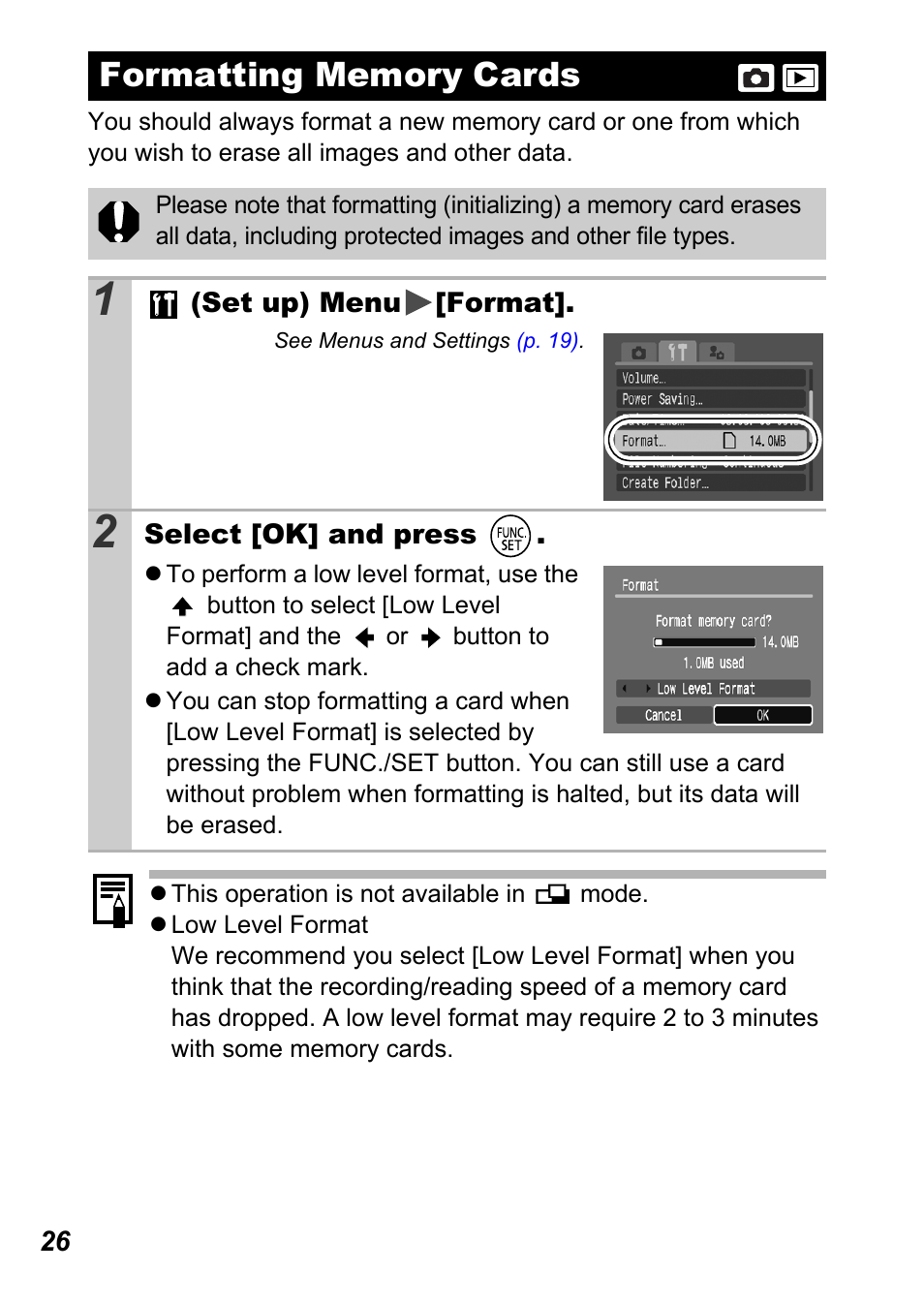 Formatting memory cards | Canon A710 IS User Manual | Page 28 / 138