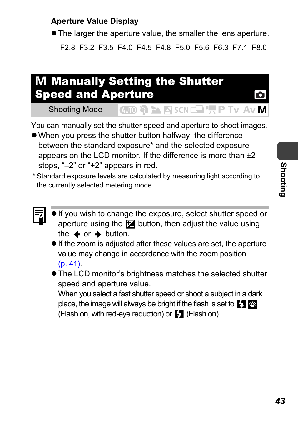 Manually setting the shutter speed and aperture | Canon A710 IS User Manual | Page 45 / 138