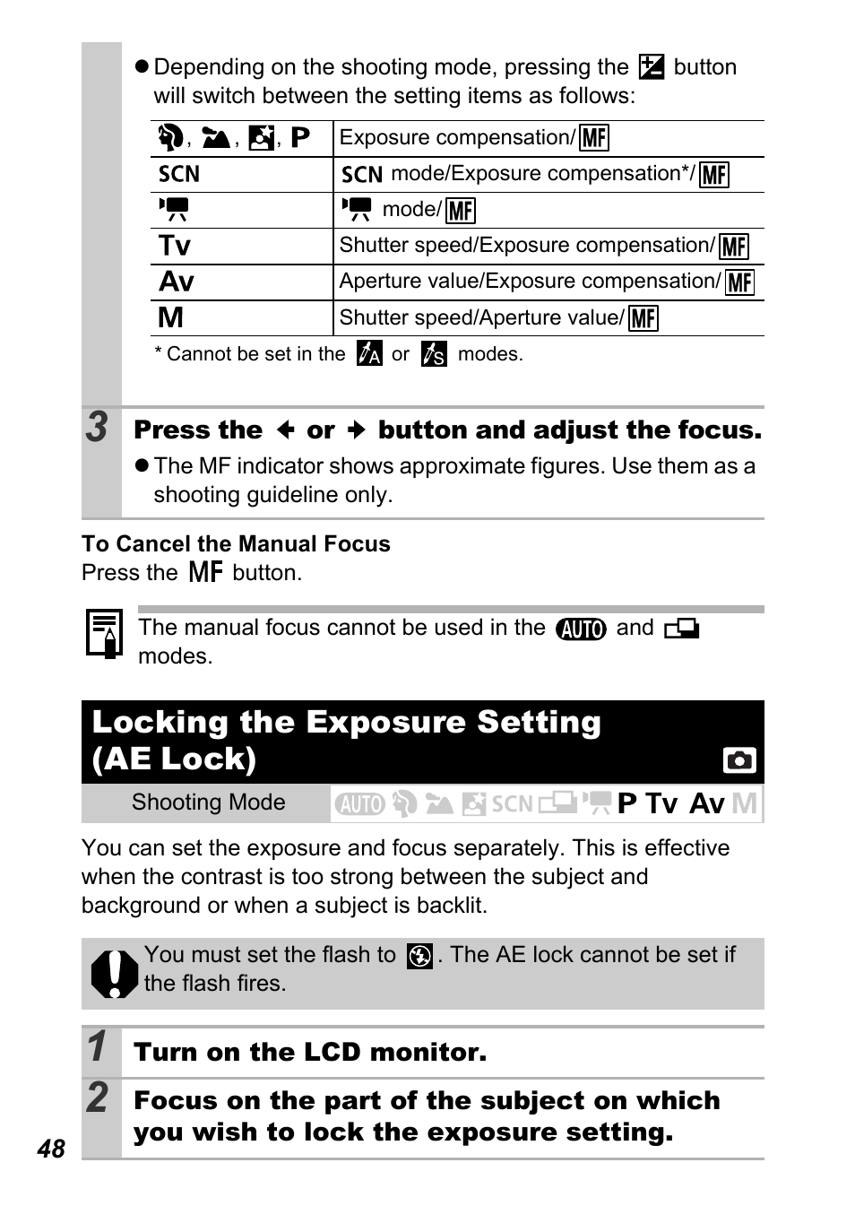 Locking the exposure setting (ae lock), P. 48) | Canon A710 IS User Manual | Page 50 / 138