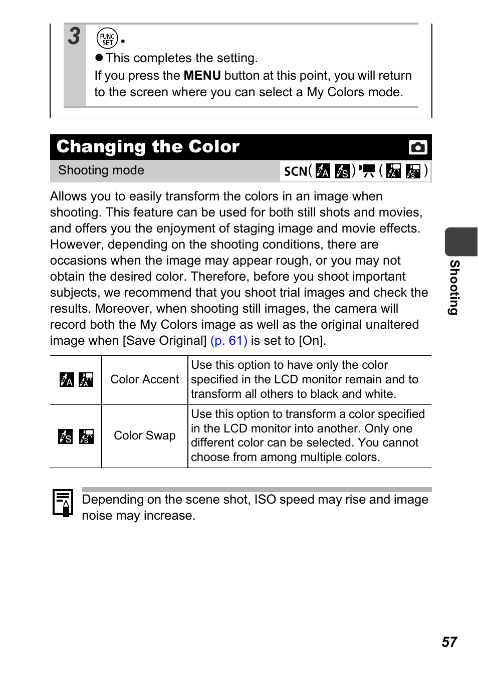 Changing the color, Pp. 57, P. 57) | Canon A710 IS User Manual | Page 59 / 138