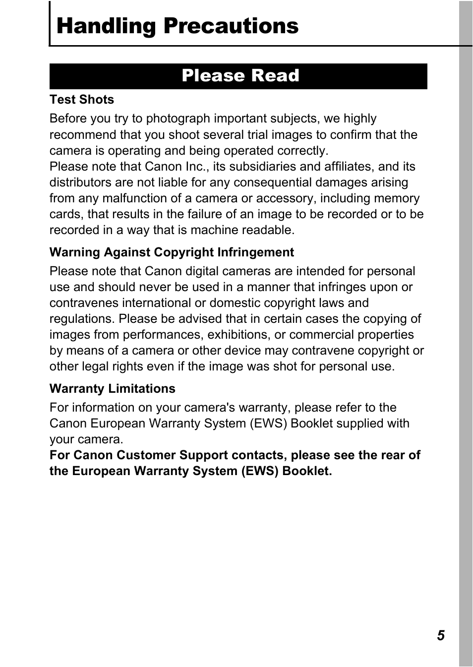 Handling precautions, Please read | Canon A710 IS User Manual | Page 7 / 138