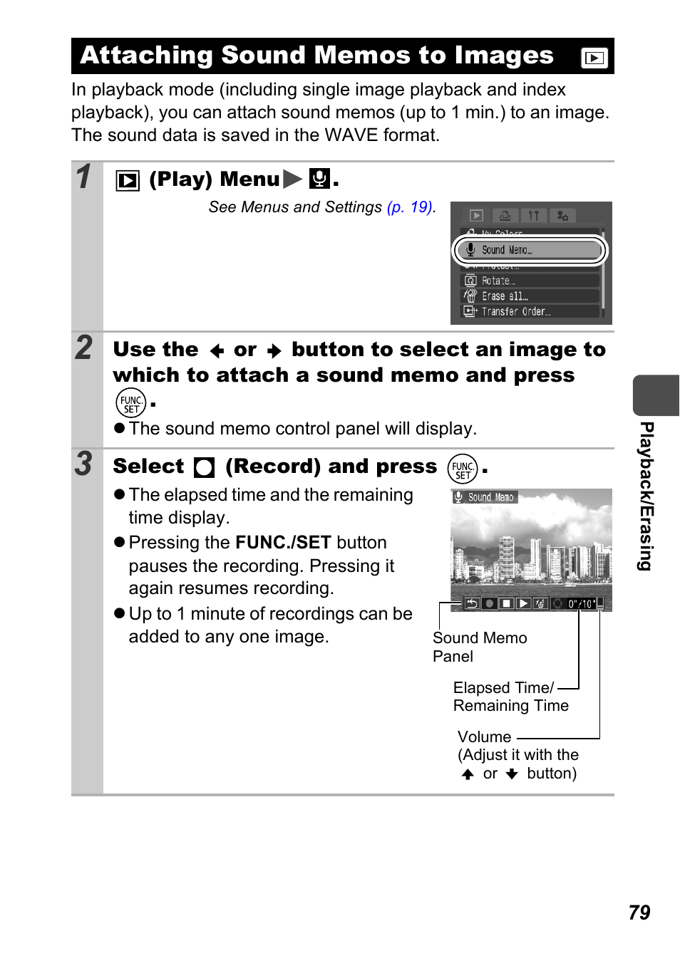 Attaching sound memos to images, P. 79), P. 79 | Canon A710 IS User Manual | Page 81 / 138