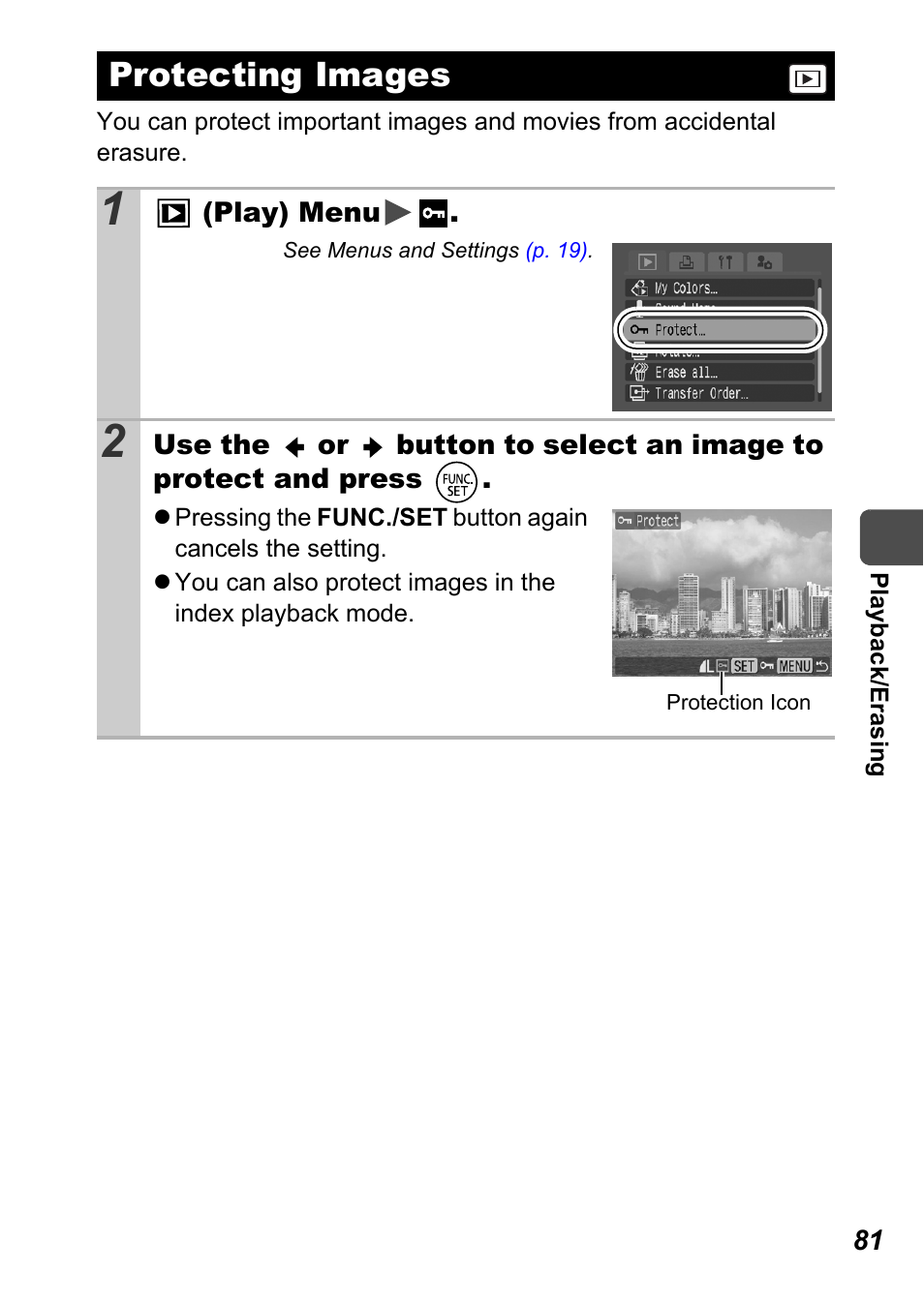 Protecting images, P. 81), P. 81 | Canon A710 IS User Manual | Page 83 / 138