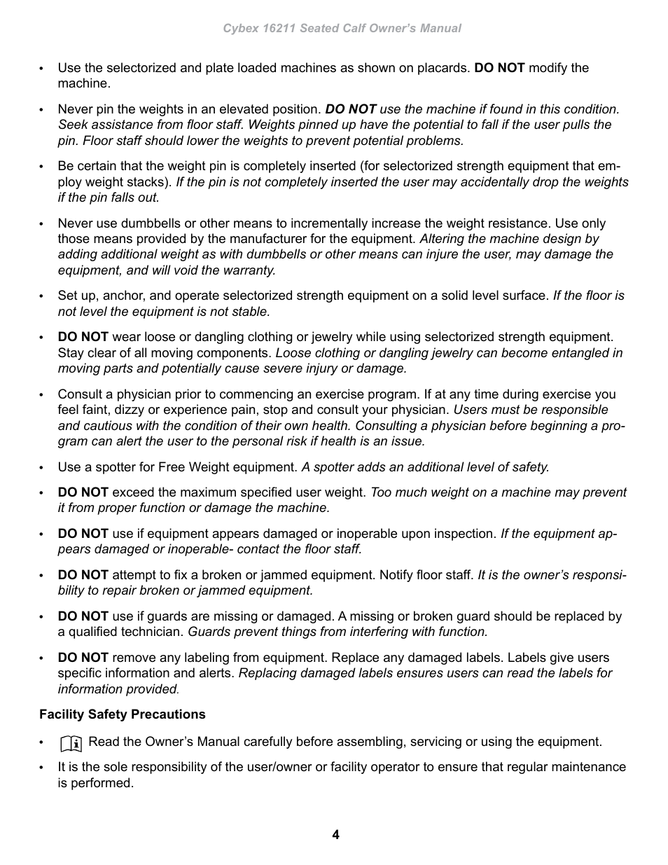 Cybex 16211 Plate Loaded Seated Calf User Manual | Page 4 / 20