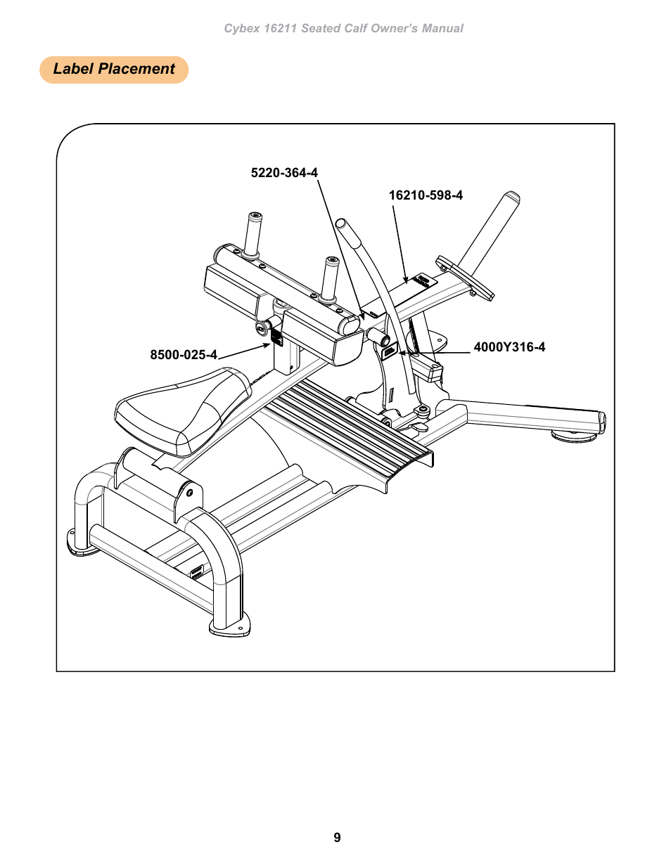 Label placement | Cybex 16211 Plate Loaded Seated Calf User Manual | Page 9 / 20