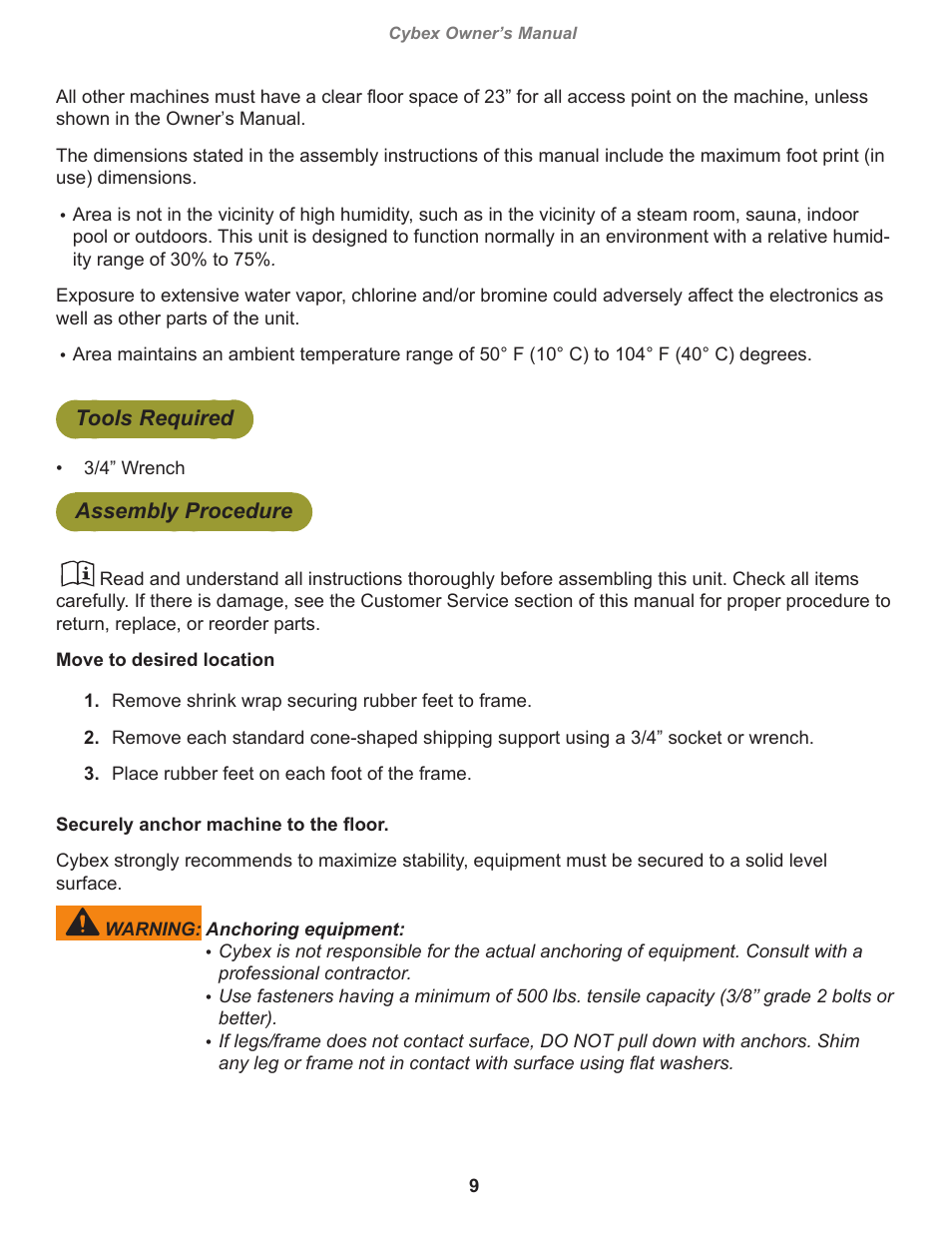 Tools required, Assembly procedure | Cybex 16212 Plate Loaded Seated Calf User Manual | Page 9 / 18