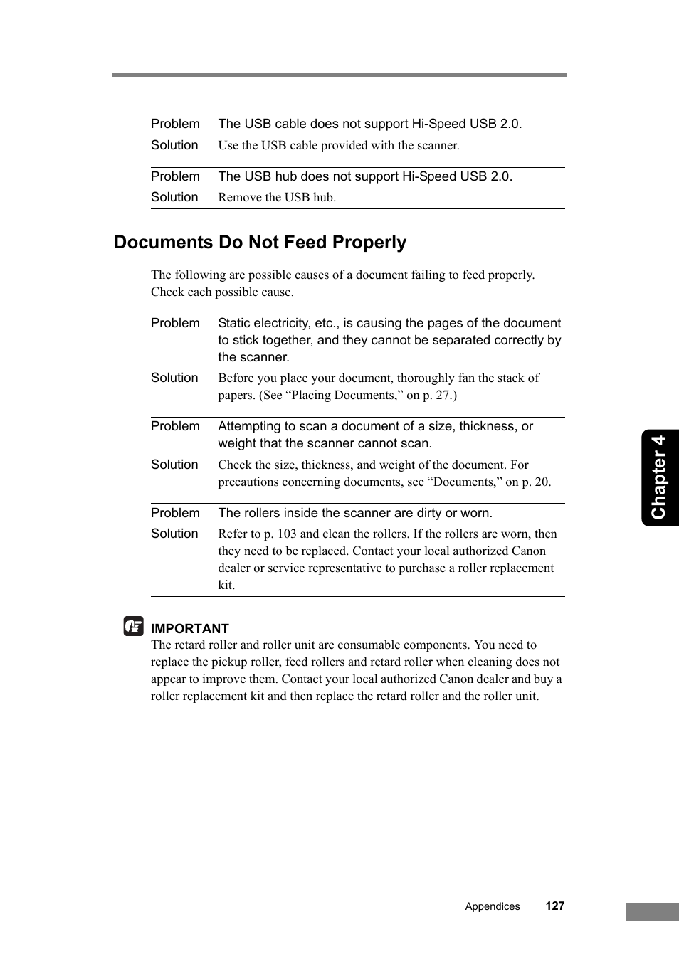 Chapter 4, Documents do not feed properly | Canon DR-6030C User Manual | Page 133 / 145