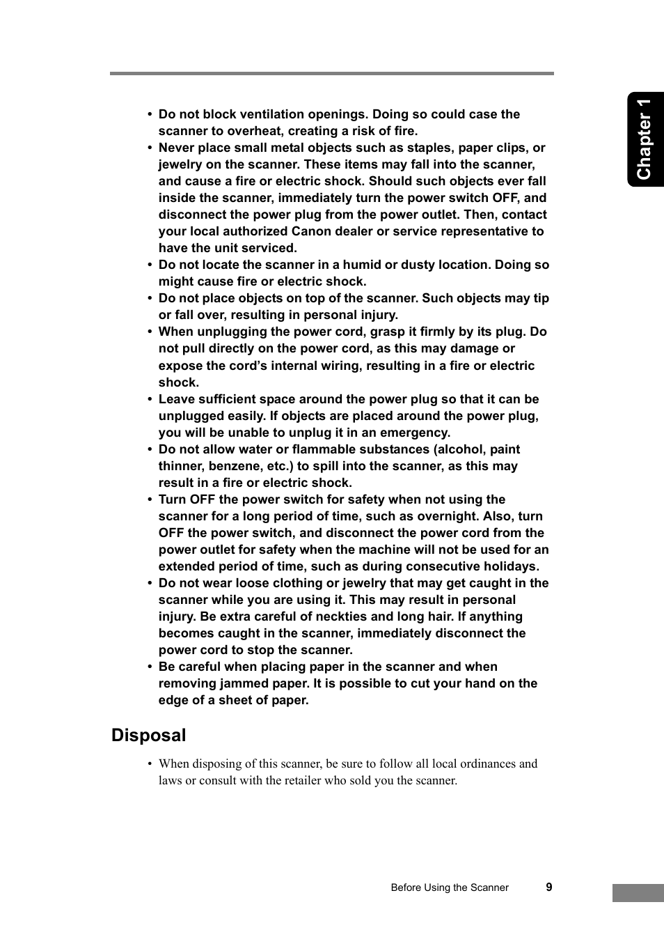 Disposal, Chapter 1 | Canon DR-6030C User Manual | Page 15 / 145