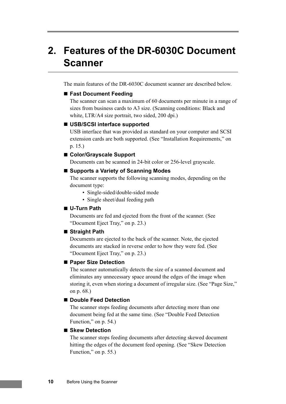 Features of the dr-6030c document scanner, Features of the dr-6030c document, Scanner | Canon DR-6030C User Manual | Page 16 / 145