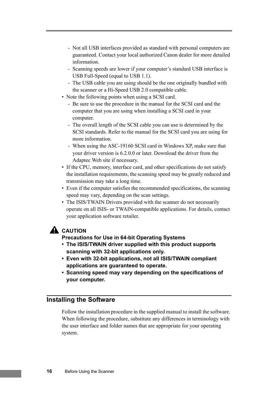 Installing the software | Canon DR-6030C User Manual | Page 22 / 145