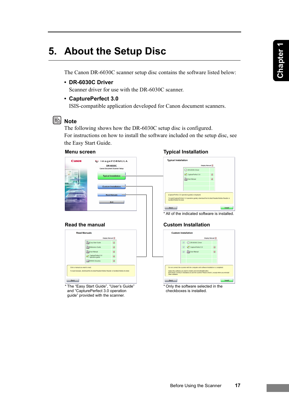 About the setup disc, Chapter 1 | Canon DR-6030C User Manual | Page 23 / 145