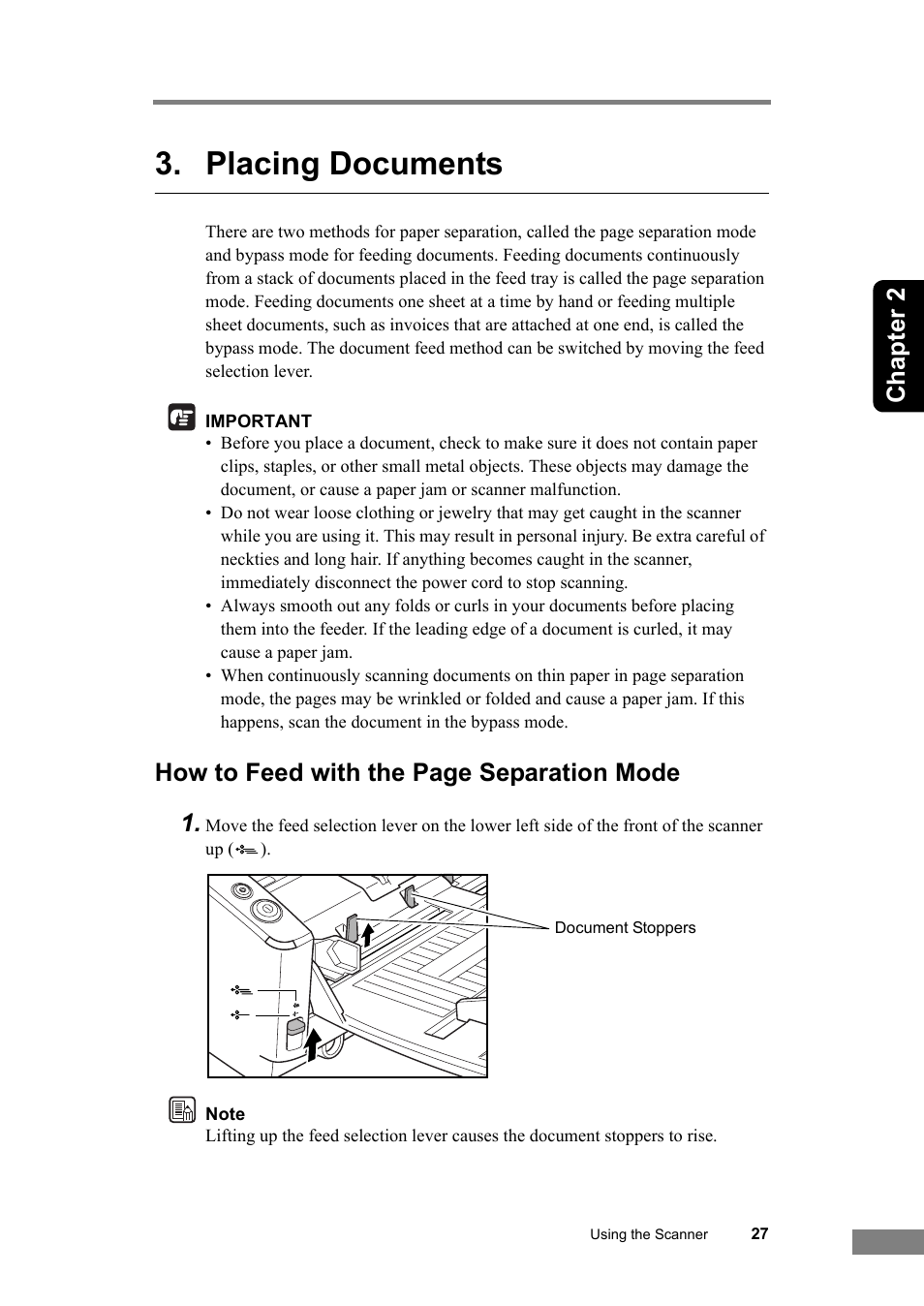 Placing documents, See p. 27.), See p. 27 and | Placing documents,” on, P. 27, Chapter 2, How to feed with the page separation mode 1 | Canon DR-6030C User Manual | Page 33 / 145