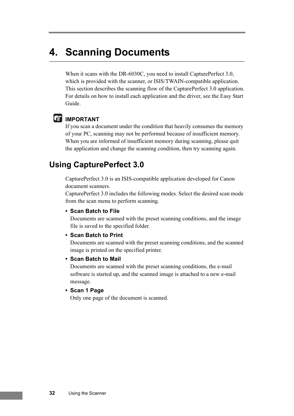 Scanning documents, Using captureperfect 3.0 | Canon DR-6030C User Manual | Page 38 / 145