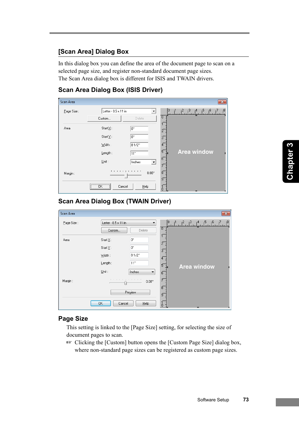 See “[scan area] dialog box,” on p. 73.), Chapter 3 | Canon DR-6030C User Manual | Page 79 / 145