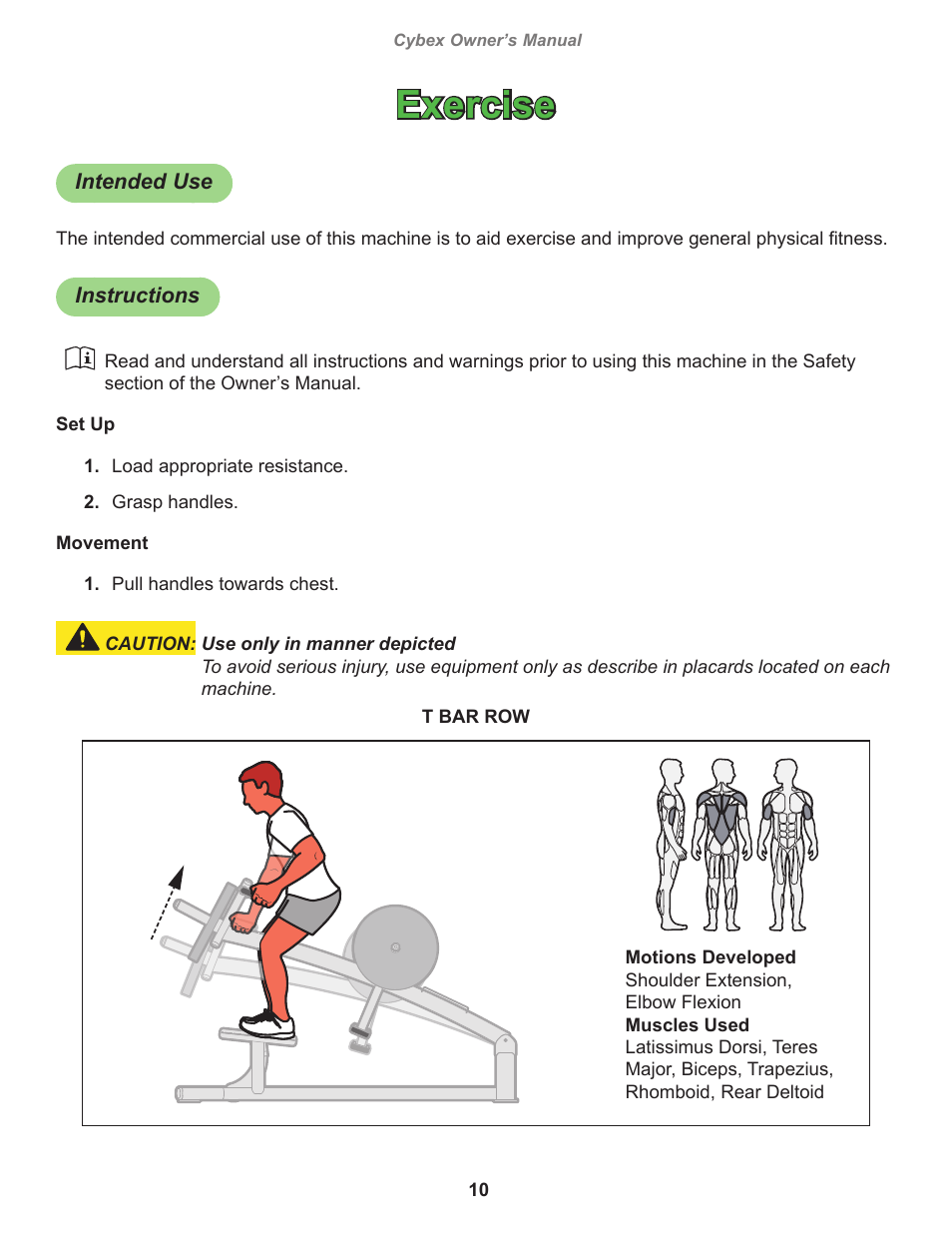 Exercise | Cybex 16280 Plate Loaded T-Bar Row User Manual | Page 10 / 18
