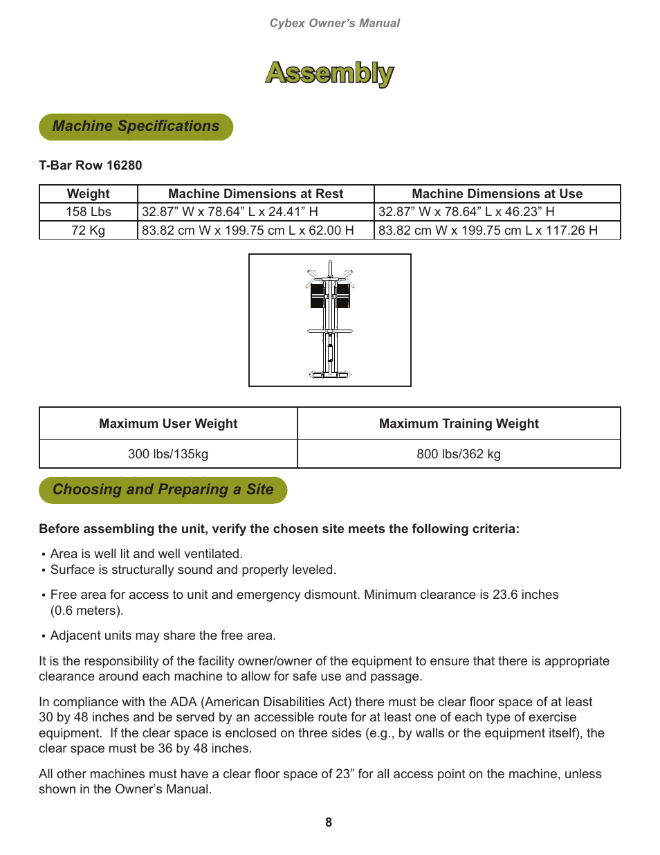 Assembly | Cybex 16280 Plate Loaded T-Bar Row User Manual | Page 8 / 18