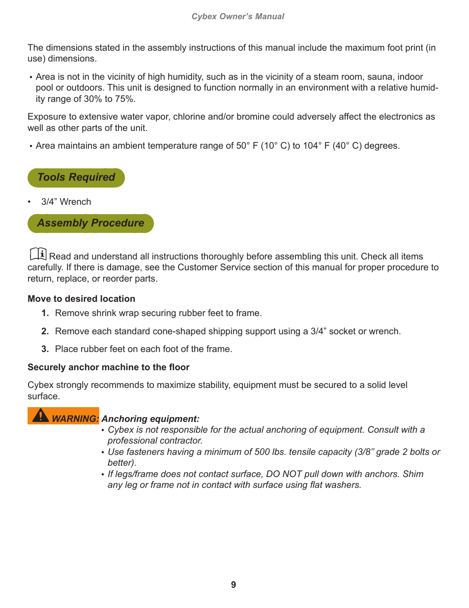 Cybex 16280 Plate Loaded T-Bar Row User Manual | Page 9 / 18