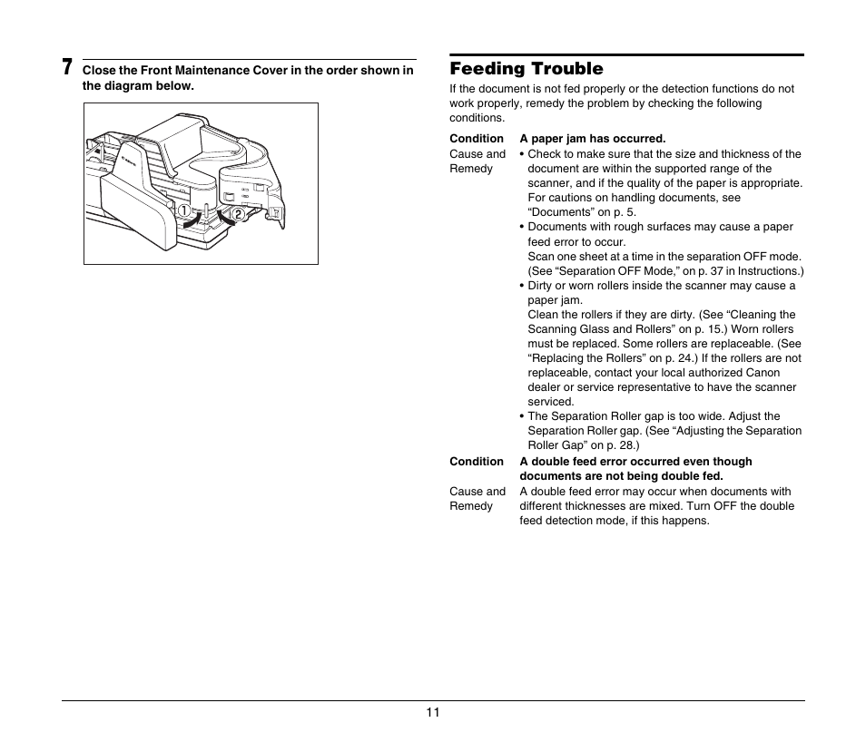 Feeding trouble | Canon IMAGEFORMULA CR-190I M111021 User Manual | Page 12 / 31