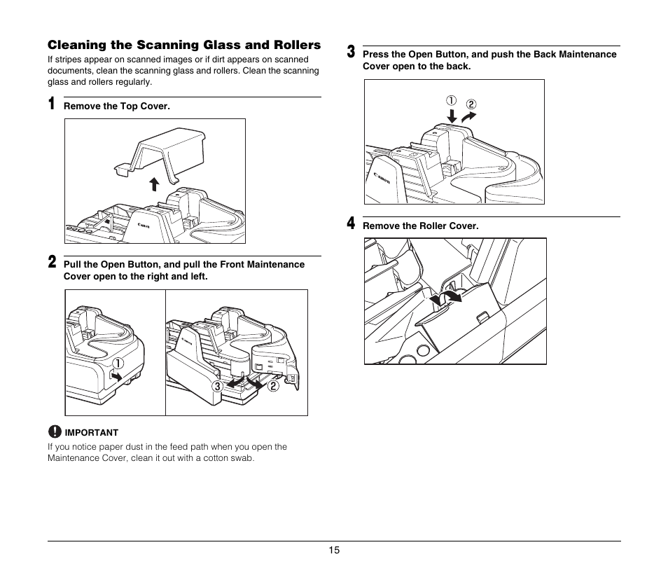 Cleaning the scanning glass and rollers, Tails, see “cleaning, The scanning glass and rollers” on p. 15 | Canon IMAGEFORMULA CR-190I M111021 User Manual | Page 16 / 31